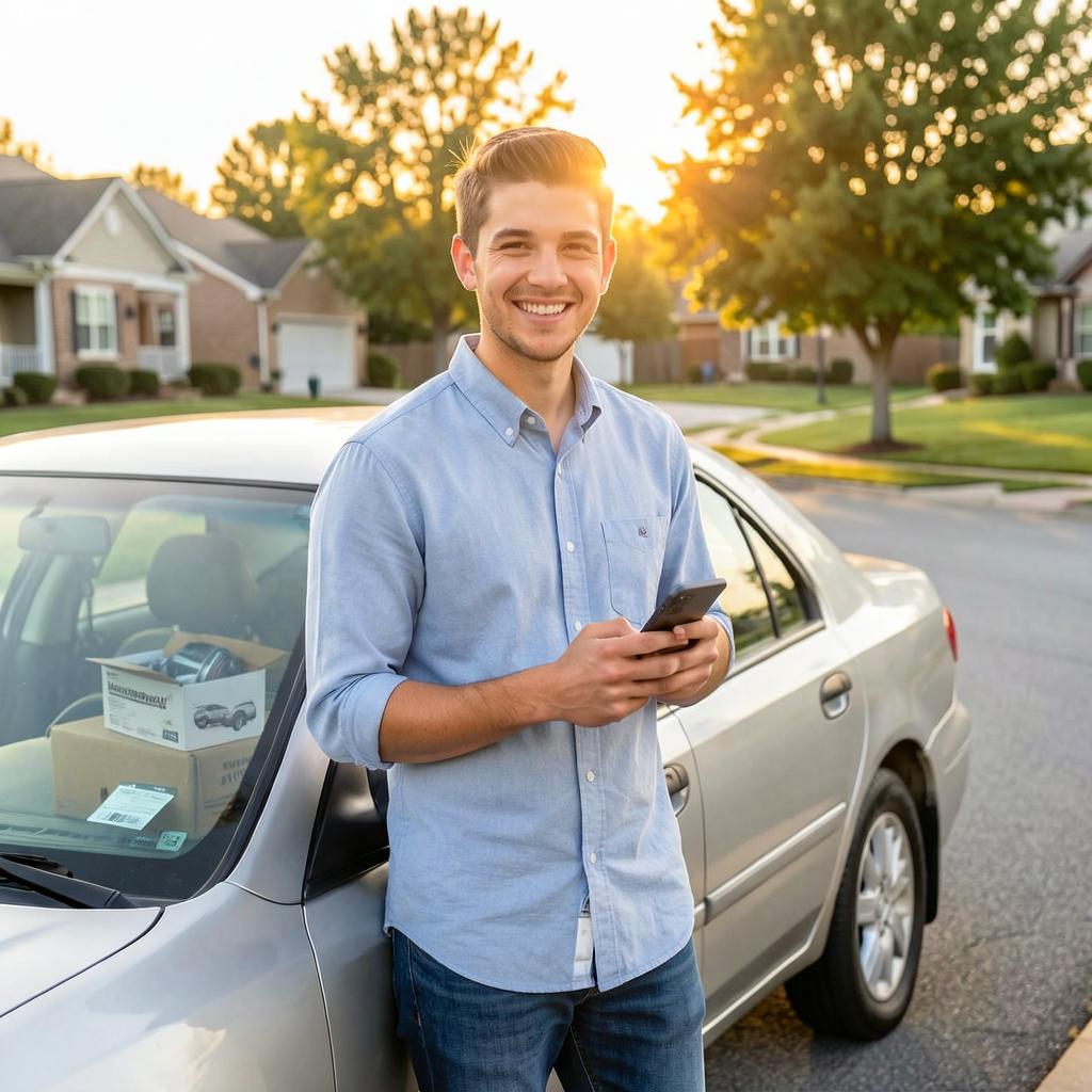 An independent driver standing by his car, ready for the next local run